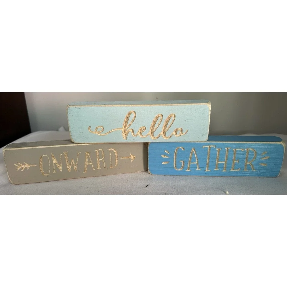 3- Wood Block Inspirational Words Table/Shelf Farmhouse Decor WD11